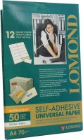 Фотобумага LOMOND самоклеящаяся универсальная для этикеток, A4, 12 делен. (105 x 48 мм), 70 г/м2, 50 л. 2100065