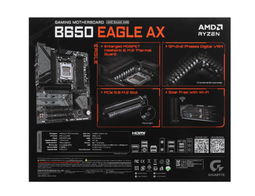 ���.����� GIGABYTE B650 EAGLE AX AM5, AMD B650, 4xDDR5-5200 ���, 4xPCI-Ex16, 3xM.2, Standard-ATX