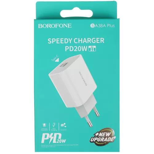 ������� �� BOROFONE BA38A, PlusPD20W, 1xUSB-C, 3A, +������ (USB-C �� Lightning), �����