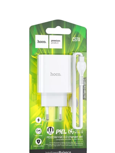 ������� �� HOCO C97A, PD20W+QC3.0, 1xUSB-C/1xUSB-A, 3A+ ������ (Type-C - 8 pin), 1�, �����