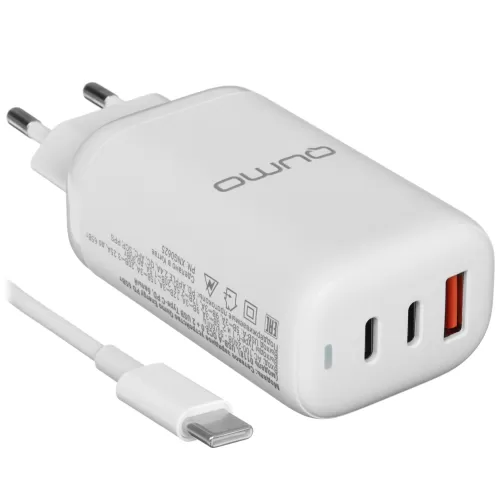 ������� �� Qumo Energy PD 65 ��, 2 USB-A QC3.0 + 2 USB Type-C PD, (0118) ����� + ������ Type-C �� Ty