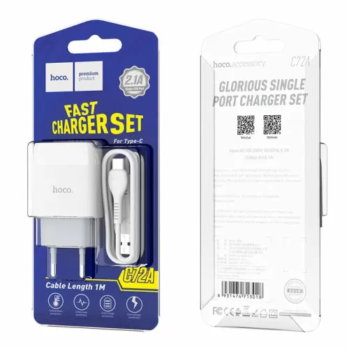 ������� �� HOCO C72A Glorious 1xUSB, 2.1� + USB ������ Type-C, 1� (�����)