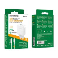 ������� �� BOROFONE BA56A, PD+QC3.0, 1xUSB-A/1xUSB-C, 3A, +������ (USB-C �� Lightning), �����