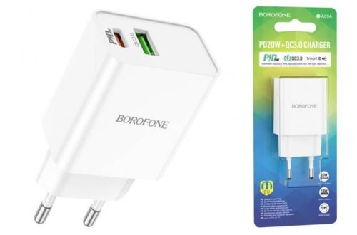   BOROFONE BA69A Resource, PD20W+QC3.0, 1xUSB-C. 1xUSB-A, 3A, + (USB-C  8pin Lightning), 