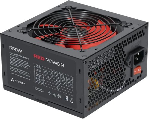 ���� ������� 550W Azerty RPL-550BAR ATX, 12CM FAN, 20+4p ,CPU(8pin), 1* PCI-E(6+2), 4* SATA, 2* Molex, ������ �������, ������� �������� ���������� �� ����� 18 AWG, OLP  OPP, OVP, SCP, UVP