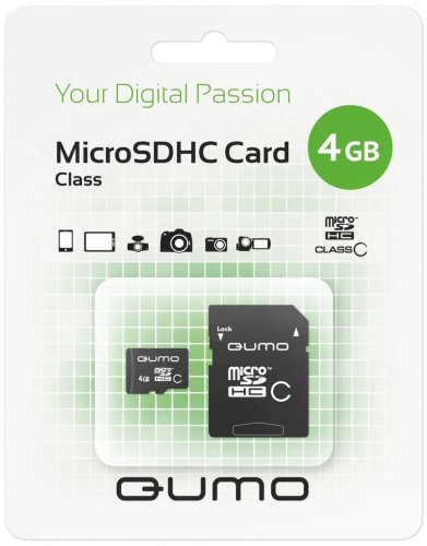 ����� ������ Micro SD  4Gb QUMO Class 4 � ��������� SD