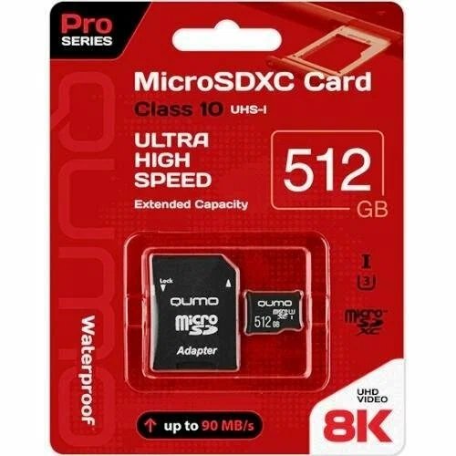 ����� ������ micro SDXC 512Gb QUMO �lass 10 � ��������� SD Pro seria 3.0  UHS-1 U3 (������� ��������