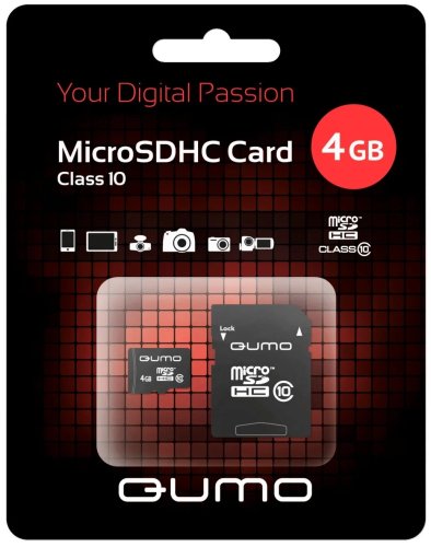 ����� ������ Micro SD  4Gb QUMO Class 10 � ��������� SD