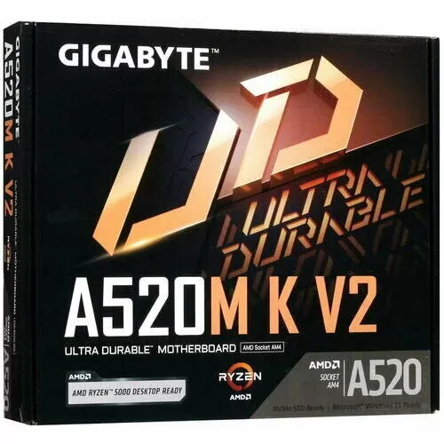 . GIGABYTE A520M K V2 AM4, AMD A520, 2xDDR4-3200 Mhz, 1xPCI-Ex16, 1xM.2, Micro-ATX