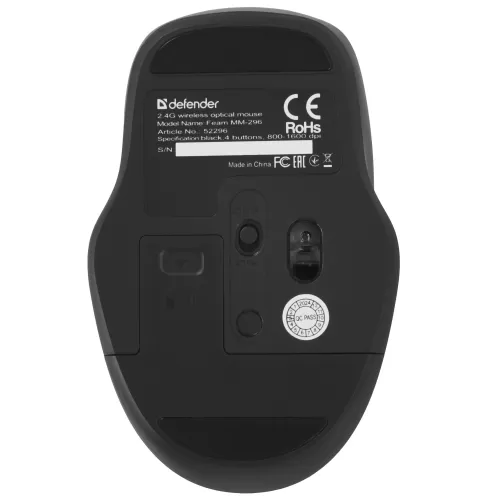 Мышь Defender Feam MM-296 черный, 800-1600dpi, бесшумная, беспроводная Мышь Defender Feam MM-296 черный, 800-1600dpi, бесшумная, беспроводная