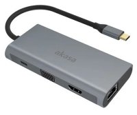 ���-������� Akasa USB Type-C 9-In-1 DockCharge up to 100W, Type-C PD port, 4K HDMI, VGA, 3 USB 3.0 and a SD/Micro card reader. AK-CBCA21-18BK