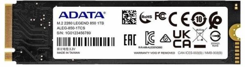   SSD M.2 1TB ADATA LEGEND 850 (1Tb, ALEG-850-1TCS, M.2 2280, PCI-E x4, Read 5000 /, Write 4500 /, NVMe, TLC 3D NAND,TBW 1000TB ]
