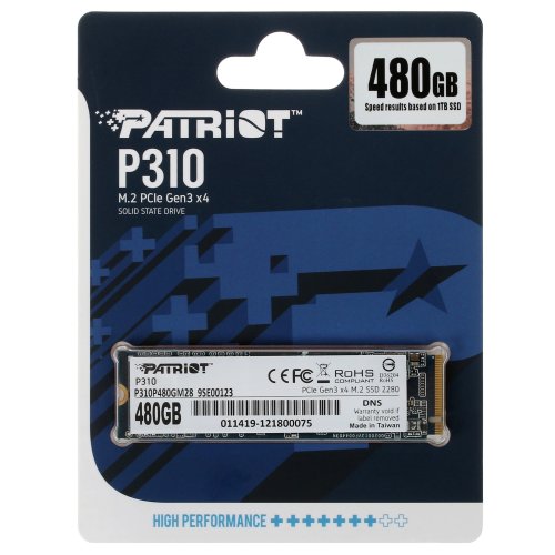 ������������� ���������� SSD M.2 480GB Patriot P310 [P310P480GM28] [PCIe 3.0 x4, ������ - 1700 �����