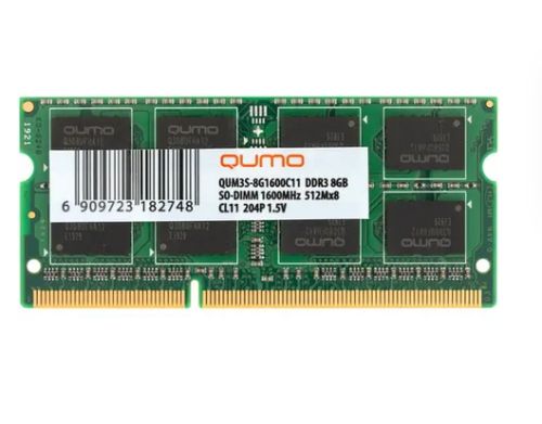  SO-DIMM DDR3 8Gb QUMO 1600MHz PC-12800 512Mx8 CL11 Retail (QUM3S-8G1600C11) 1.5v