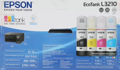  Epson EcoTank L3210 (, , ) A4,    , 4-, 10 / /, 5 / ., 5760x1440 dpi, : 100 .,  , USB 2.0)