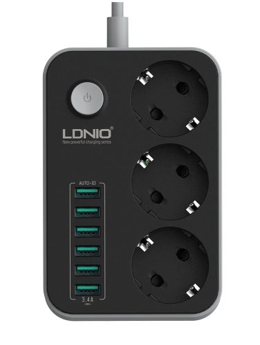   LDNIO SE3631, 2500W, 4 +   6 USB / 3 (LD_D0424) Black&Gray