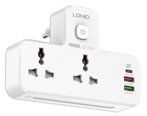   LDNIO, 2500W, 3 USB: QC 3.0+PD 3.0 20W / 2  + LED (LD_B4613) White