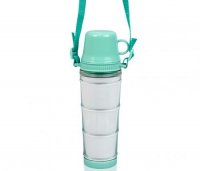 Бутылка для воды пластик с салатовой крышкой с ремешком под полиграфическую вставку 460мл