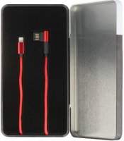 Кабель DA DT0012ARD, USB-Apple 8 pin, 2А, 1м, угловой и прямой металлические коннекторы, в оплетке, черно-красный