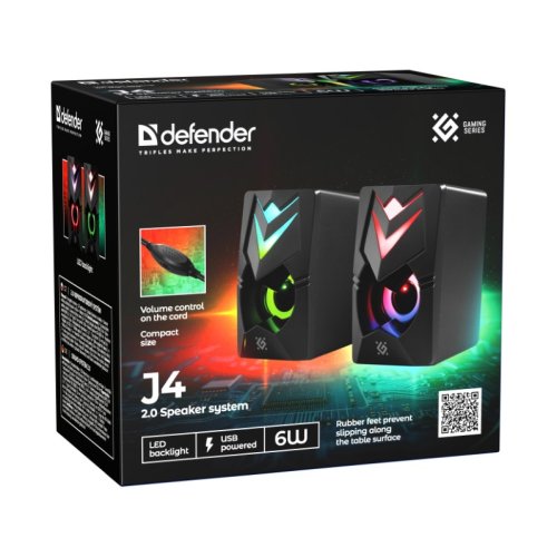 Колонки 2.0 DEFENDER J4 6Вт (65964 DEFENDER) Светодиодная подсветка Колонки 2.0 DEFENDER J4 6Вт (65964 DEFENDER) Светодиодная подсветка