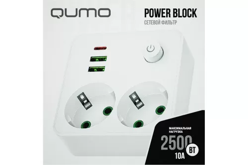 ������� ������ QUMO Power Block Light 4SPBARU (P-0008),  2 �������, 2500 ��, 10�,  2 USB-A � 1 Type-