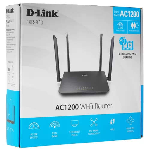 ������������ ������������� D-Link DIR-820/RU/A1A AC1200 Wi-Fi Router, 4x5dBi external antennas, 3-�