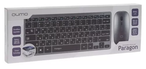 Беспроводной набор Qumo Paragon клавиатура + мышь  K15/M21, 2.4G, 400 mA Black +Silver