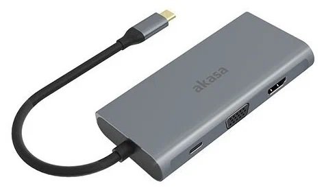 ���-������� Akasa USB Type-C 9-In-1 DockCharge up to 100W, Type-C PD port, 4K HDMI, VGA, 3 USB 3.0 and a SD/Micro card reader. AK-CBCA21-18BK