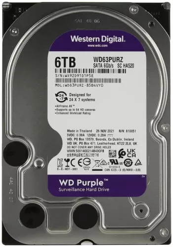   6TB WD WD63PURZ Purple (IntelliPower 5400rpm, 256 MB, SATA600,       24x7)