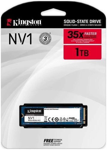   SSD M.2 1Tb Kingston NV2 SNV2S/1000G  (1Tb, M.2 2280, PCI-E x4, Read 3500 /, Write 2100 /, NVMe, TLC 3D NAND, TBW 320TB ]