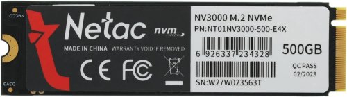   SSD M.2 500GB NETAC NV3000 NT01NV3000-500-E4X 500, M.2 2280, PCIe 3.0 x4, NVMe, M.2 (   3100 /,   2100 /)