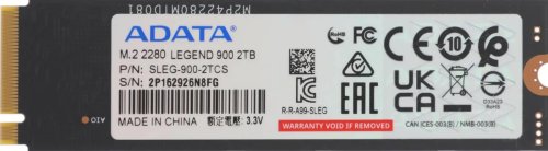   SSD M.2 2TB ADATA LEGEND 900 PCIe 4.0 x4  (2Tb, SLEG-900-2TCS, M.2 2280, PCI-E x4, Read 7400 /, Write 6000 /, NVMe, TLC 3D NAND,TBW 1200TB)