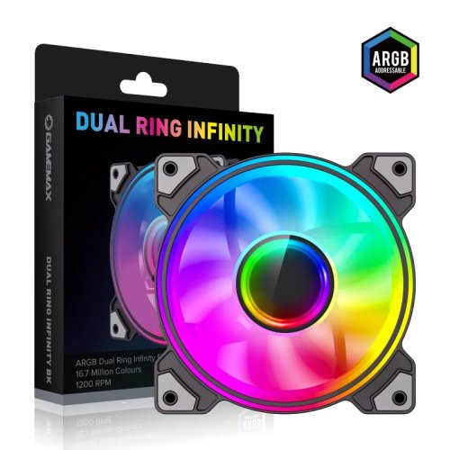  GameMAX 120x120x25 Dual Ring Infinity BK, Rainbow 3pin 5V